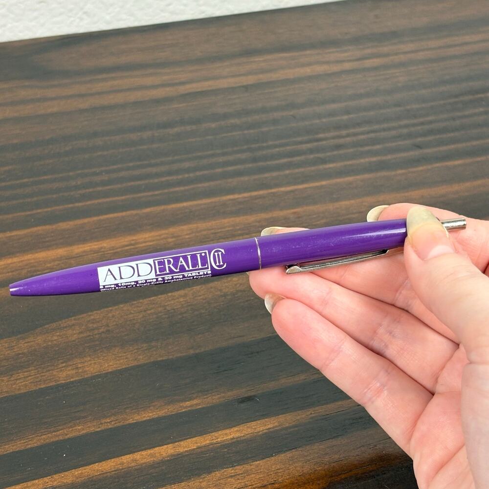 Vintage Adderall Pharmaceutical Promotional Pen Purple White Bic *non working*